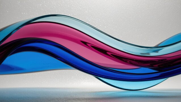 Abstract glass wave in blue and pink colors showcasing smooth curves and elegant design. Ideal for modern art themes or decorative concepts.
