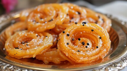 The jalebi spiced by cardamom with black cumin seeds