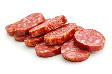 Obraz premium slices of sausage isolated on white background