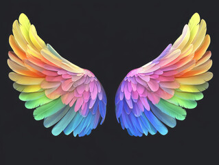 Fototapeta premium Pure White Angel Wings Black Angel Wings Rainbow Wings Isolated on Black