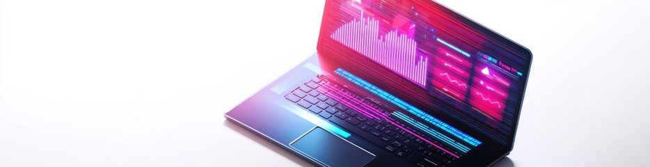 Fototapeta premium A sleek laptop displaying colorful digital graphics and editing software.