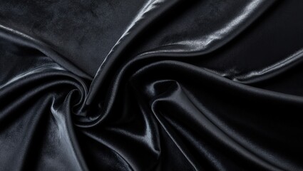 Rich black fabric with a smooth, luxurious texture, ideal for fashion and design projects or elegant décor settings.