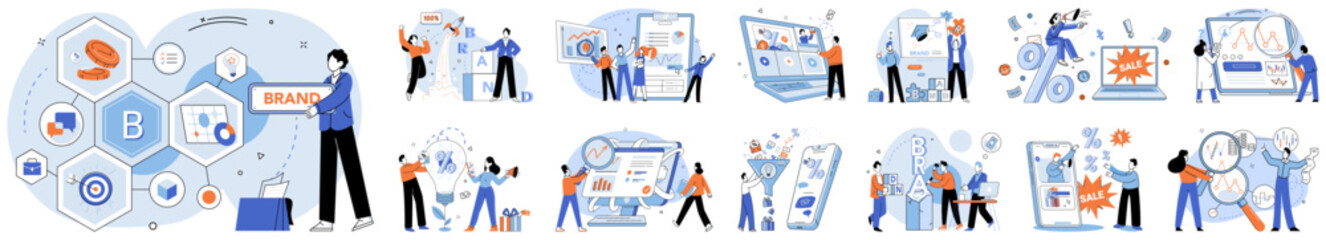Brand vector illustration. Branding, artists palette, paints impressions in canvas consumer perception Idea, seed, germinates into flourishing garden compelling brand concept Strategy, architects