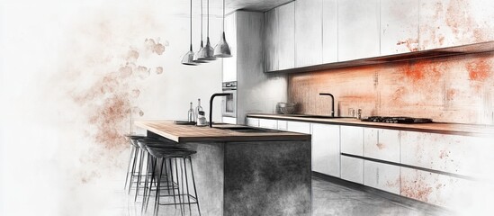 Modern Kitchen Interior Design Sketch