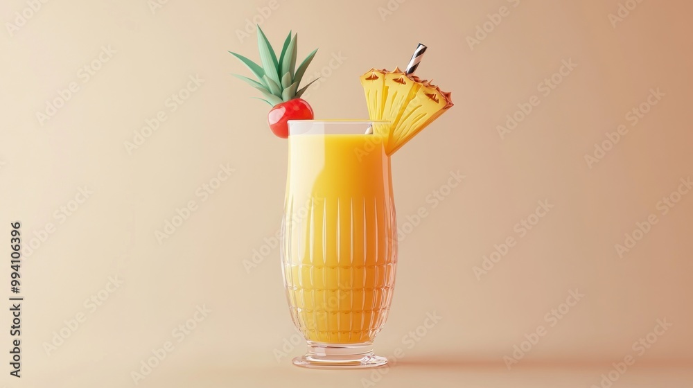 Sticker A vibrant tropical drink garnished with pineapple and cherry, perfect for relaxation.