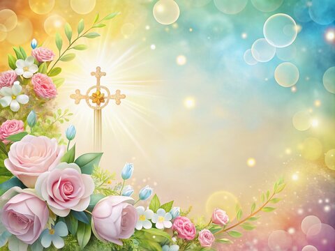 Elegant First Communion Background with Soft Pastel Colors and Delicate Floral Accents for Celebrations