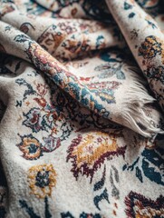 Fototapeta premium Elegant Fringed Throw with Floral Pattern