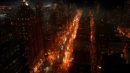 Fototapeta premium A breathtaking night view of a vibrant city skyline illuminated by glowing lights.