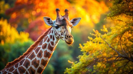 Obraz premium Elegant Giraffe in Nature with Beautiful Soft Focus and Warm Tones for Aesthetic Photography Lovers