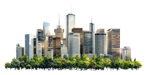 PNG Modern urban skyline with greenery