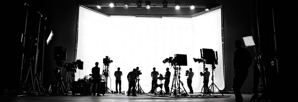 A crew working behind the scenes on a film set