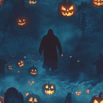 Halloween Night with Glow and Shadows seamless pattern
