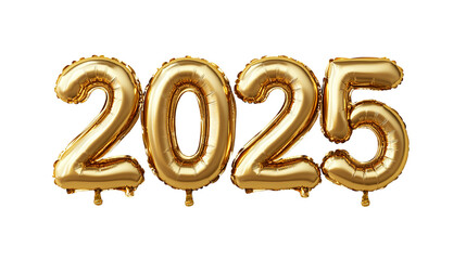 3d font number "2025" isolated on transparent background happy new year eve foil balloons