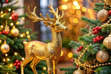 Elegant Gold Christmas Reindeer Decorated with Sparkling Accents for Festive Holiday Celebrations