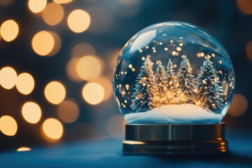 Enchanting winter globe with sparkling light bokeh background