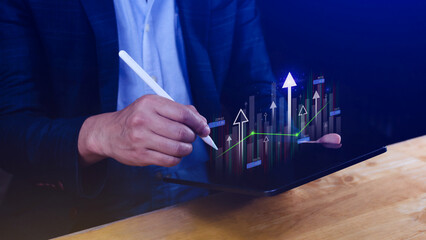 Analysis finance grow graph and market investment, Financial business plan, earnings, sale and strategy, Stock market chart, exchange financial growth diagram, invest in trading.