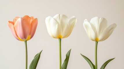 Trio of elegant tulips in soft natural light
