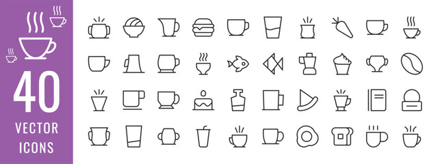 Food, Drink, Sea food, Cack, Ice Cream, Coffee, Tea and Others Icons set. Vector illustration. New Vector Icon set for Others Design.