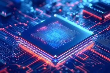 Conceptual showcasing the future of quantum computing and its transformative impact on various industries including cutting edge quantum processor chips complex quantum algorithms