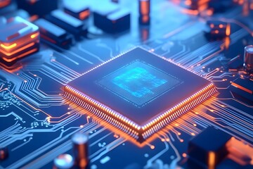 Conceptual showcasing quantum computing breakthroughs and their transformative impact on future technology landscapes  Featuring advanced quantum processor chips complex algorithms