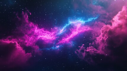 Naklejka premium A vibrant cosmic scene featuring swirling clouds of pink and blue against a starry background, evoking the beauty of the galaxies.