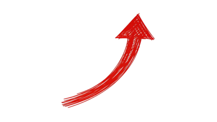 Crisp Red Line Arrow Pointing Up, Hand-Drawn