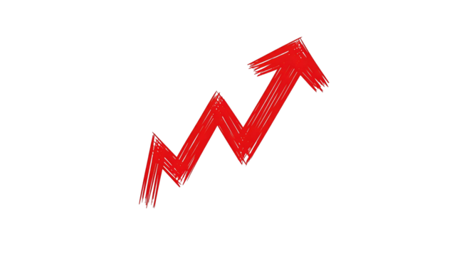 Rough Red Line Arrow Climbing Upwards, Hand-Drawn