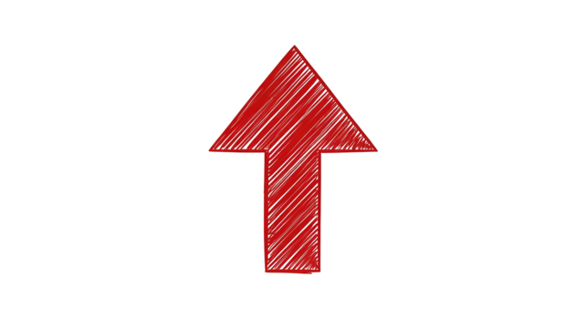 Vivid Red Arrow Moving Upwards, Hand-Drawn Effect