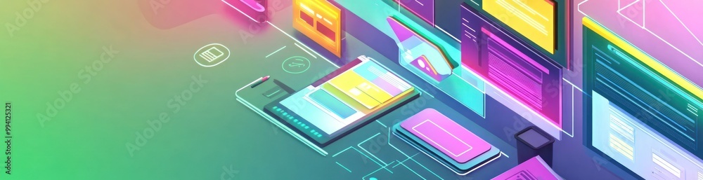 Wall mural a vibrant digital design showcasing mobile and web interface elements.