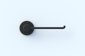 Black holder for toilet paper on gray background. Bathroom accessories. Top view. 3d render