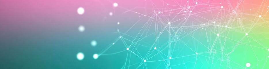 Abstract digital design with colorful gradients and interconnected nodes.