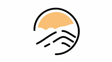 Minimalist Mountain Landscape with Sunrise in Circular Frame - Trendy Thin Line Icon for Travel and Adventure Themes