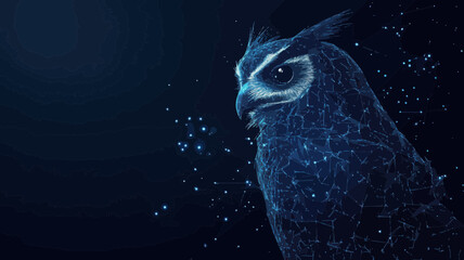 Low Poly Wireframe Owl on Dark Starry Background - Vector Polygonal Wild Bird of Prey - Minimalist Space Themed SVG Art