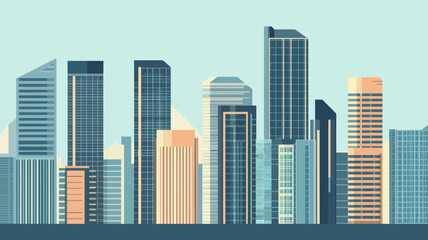 Modern Urban Cityscape Vector Illustration of Skyscrapers and Tall Buildings in Flat Design for Business and Architectural Concepts