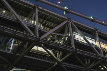 [HYOGO]Sunset view of Akashi Kaikyo Bridge, known as one of the world's largest suspension bridges, Azur Maiko, Japan