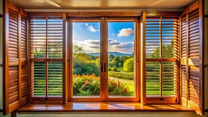 Fototapeta premium Elegant Indoor Wooden Window Shutters Enhancing Home Decor with Natural Light and Privacy Control