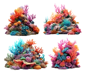 Fotobehang Set of colorful coral reefs, cut out © Yeti Studio