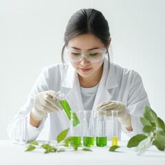 Technician carefully measures eco-friendly green liquid