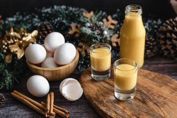 Rompope vanilla liqueur eggnog drink made with eggs in Mexico, traditional for Christmas season	