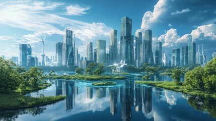 Naklejka premium Cityscape with Reflection