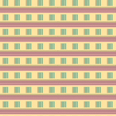 Seamless pattern background. green and pink straight lines on a yellow background. Modified stripes consisting of crossed horizontal and vertical lines forming squares.