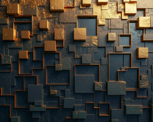black gold square elements abstract wall background
