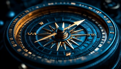 The SEO Compass, An antique compass with SEO-related symbols as direction points, like traffic spikes, click-through rates, and SERP rankings.