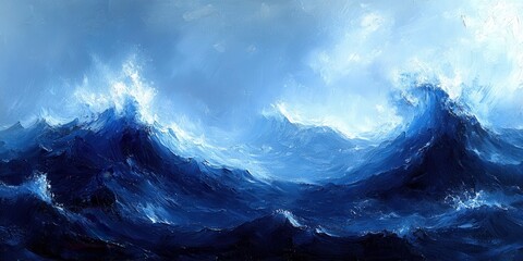 Fototapeta premium A Majestic Seascape with Crashing Waves in Shades of Blue