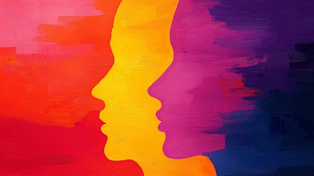 Abstract art featuring colorful silhouettes of two profiles on a vibrant background.