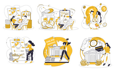 Capital management vector illustration. Navigate financial landscape with compass strategic capital development Success is golden fruit ripening on tree effective capital management
