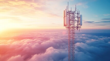 Cell Tower Above the Clouds at Sunset