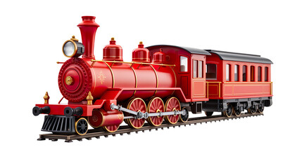 Fototapeta premium Red Christmas toy train isolated on transparent background