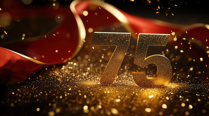 75th anniversary celebration. Illustration for anniversary, birthday, national holiday. Golden numbers 3d rendering.

