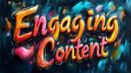 Illustration of a sign reading 'Engaging Content' with bright and vivid colors, surrounded by an abstract and dynamic background, promoting creative design concepts.